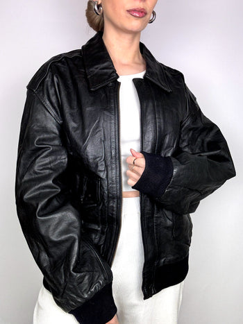 Blouson oversize TYPE 2-A  noir en cuir L vintage