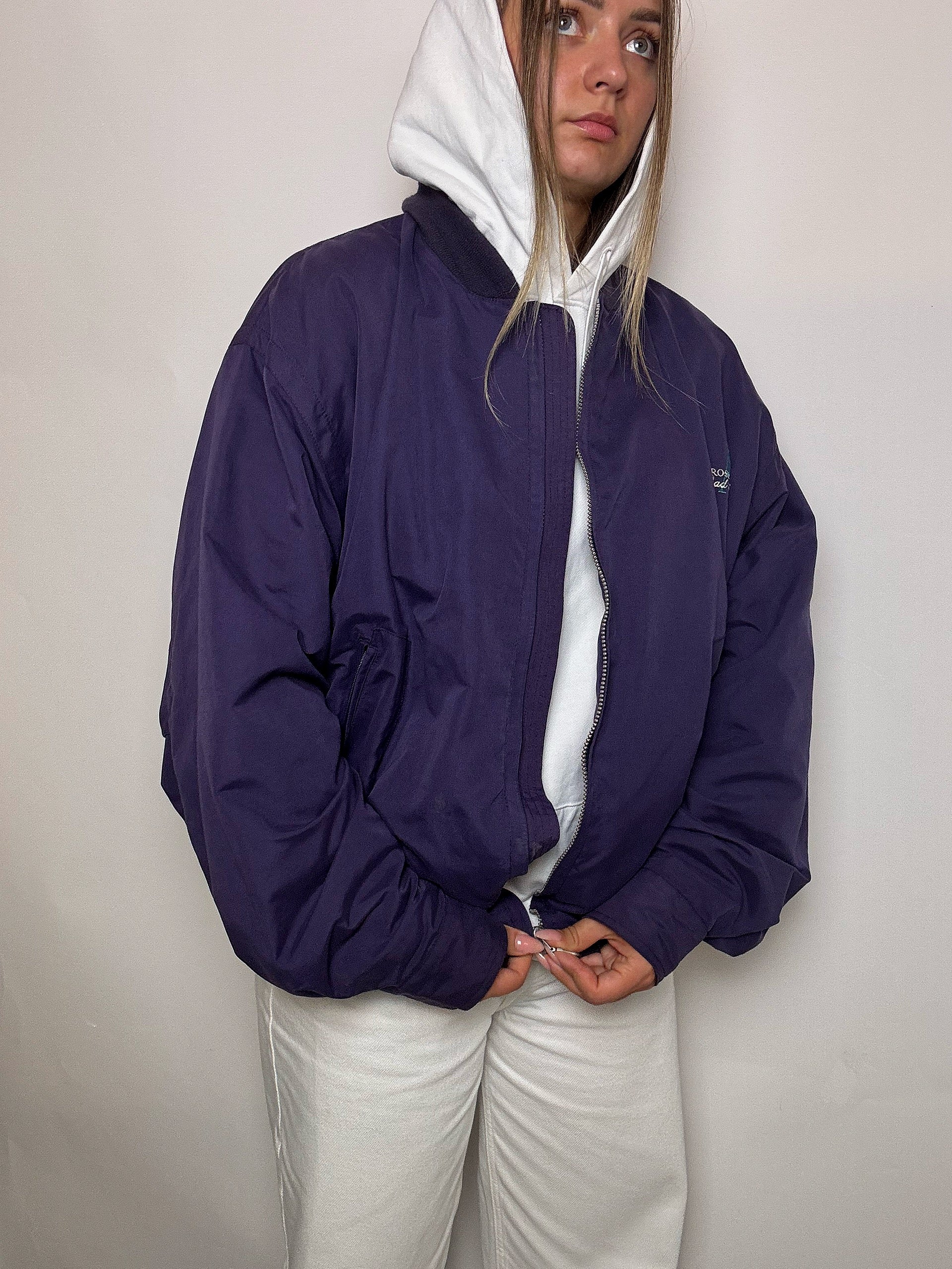 Vintage lila Baumwoll-Bomberjacke XL