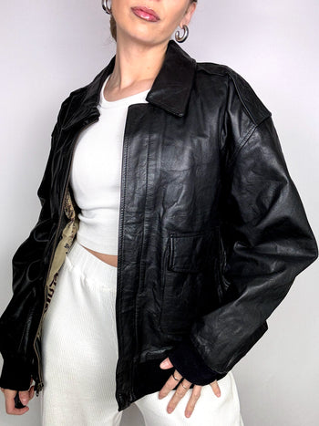 Blouson oversize TYPE 2-A  noir en cuir L vintage