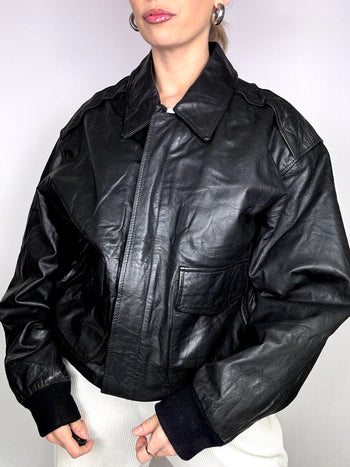 Blouson oversize TYPE 2-A  noir en cuir L vintage