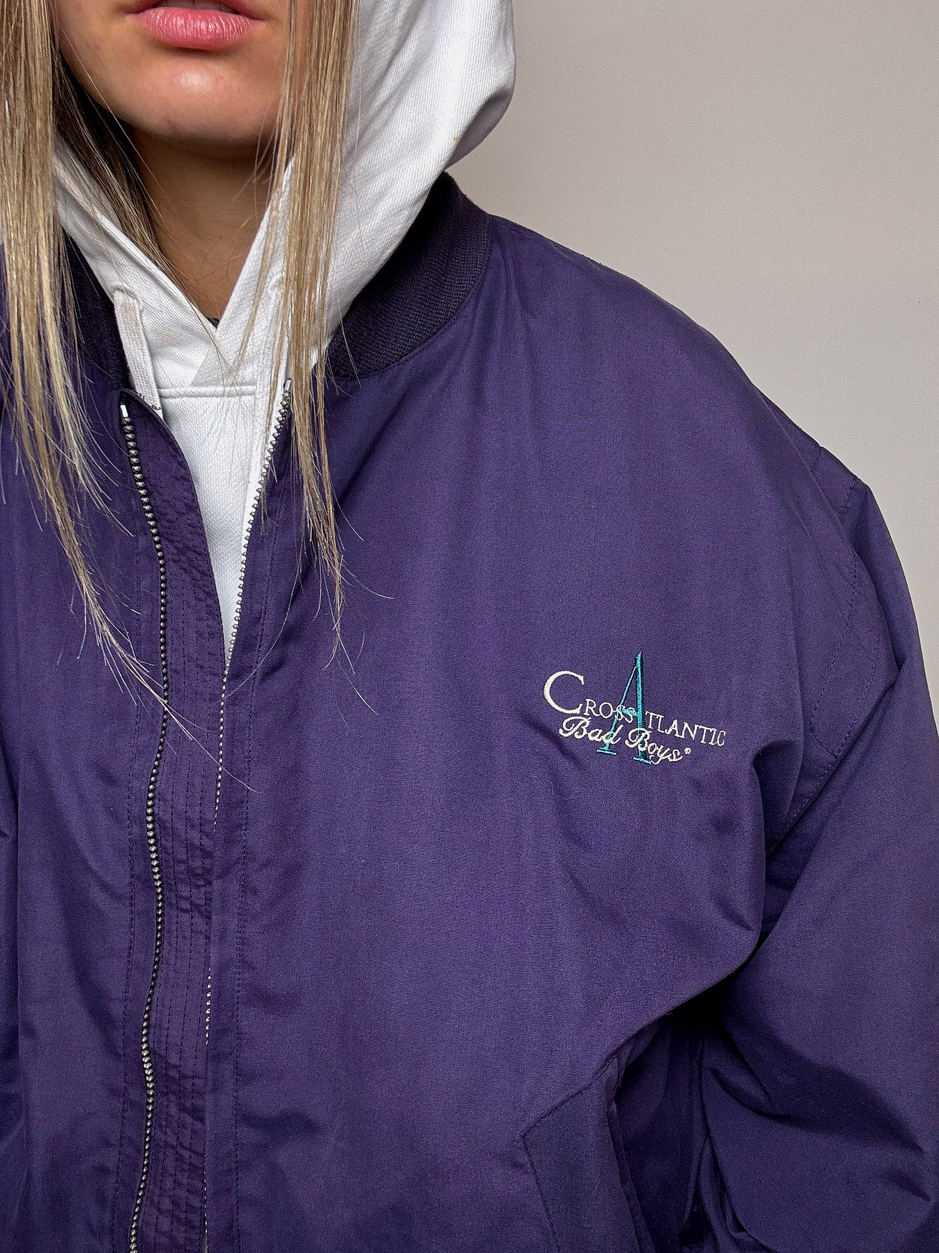 Vintage lila Baumwoll-Bomberjacke XL