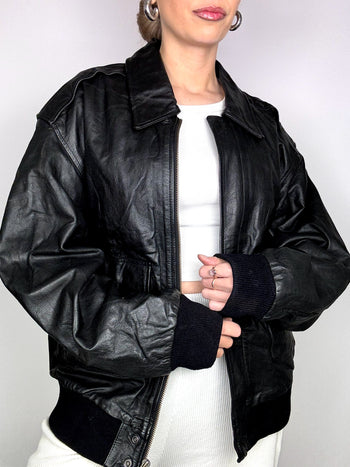 Blouson oversize TYPE 2-A  noir en cuir L vintage