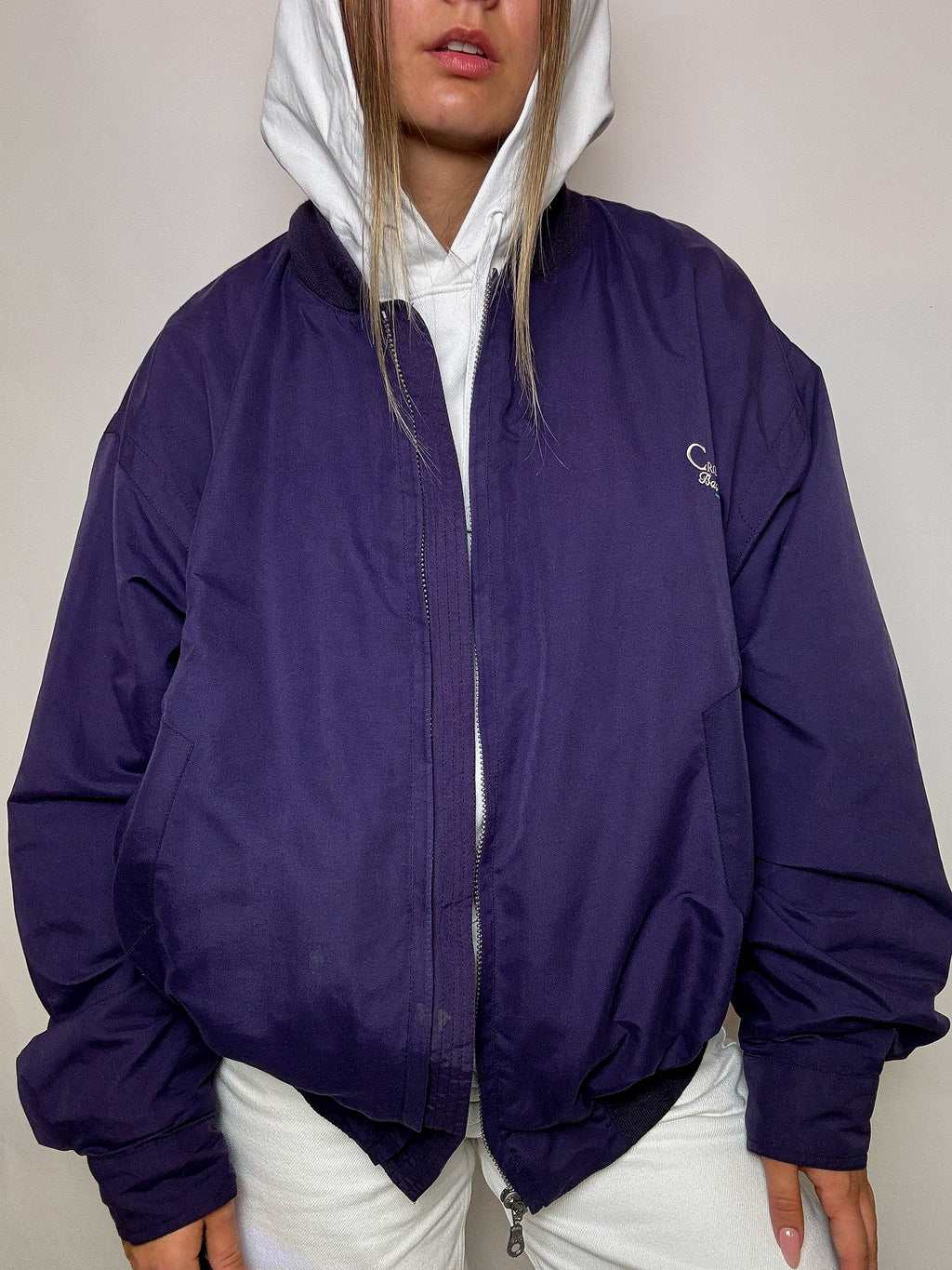 Vintage lila Baumwoll-Bomberjacke XL