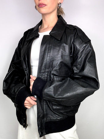 Blouson oversize TYPE 2-A  noir en cuir L vintage