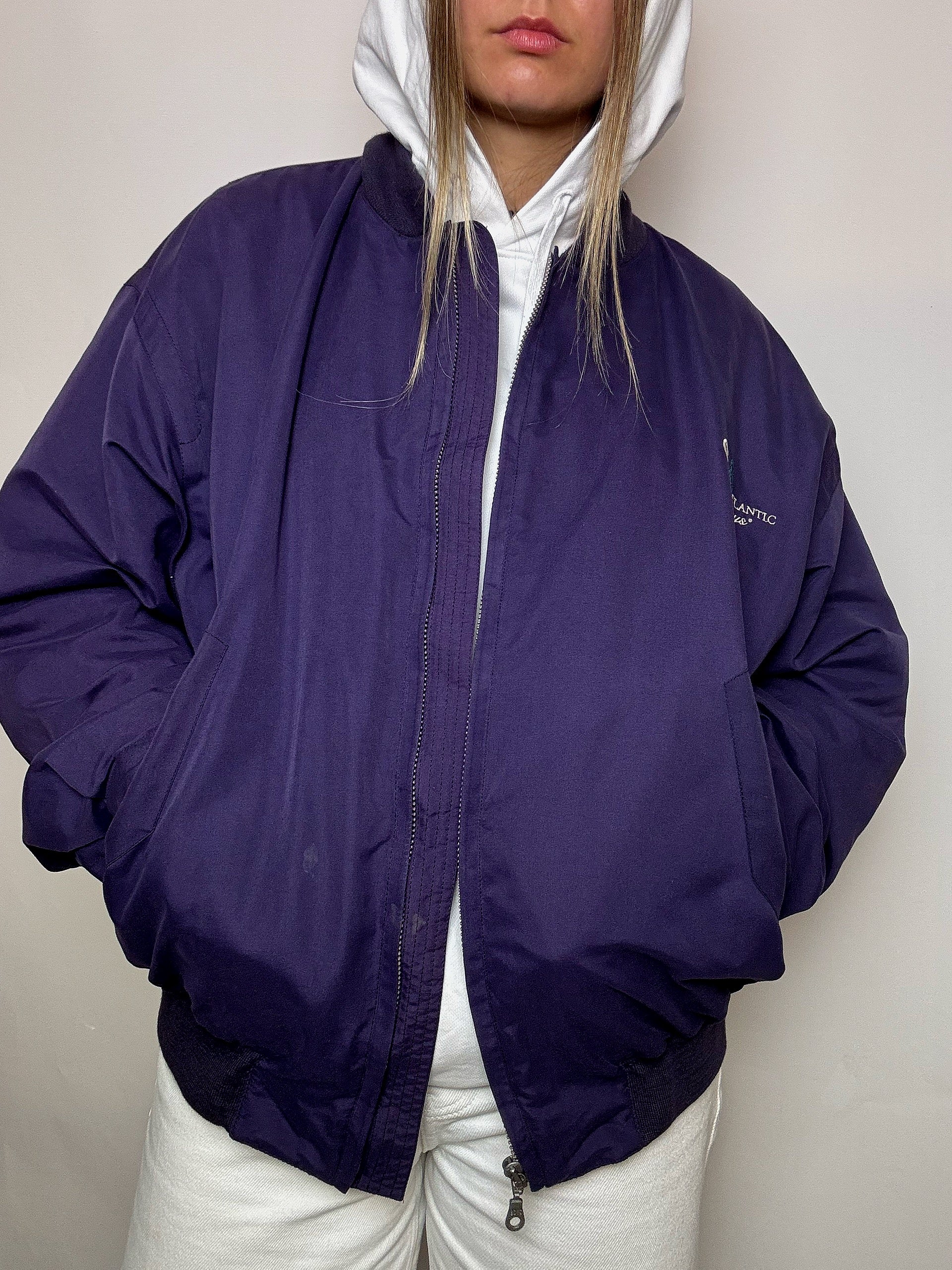 Vintage lila Baumwoll-Bomberjacke XL