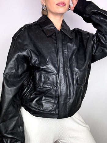 Blouson oversize TYPE 2-A  noir en cuir L vintage