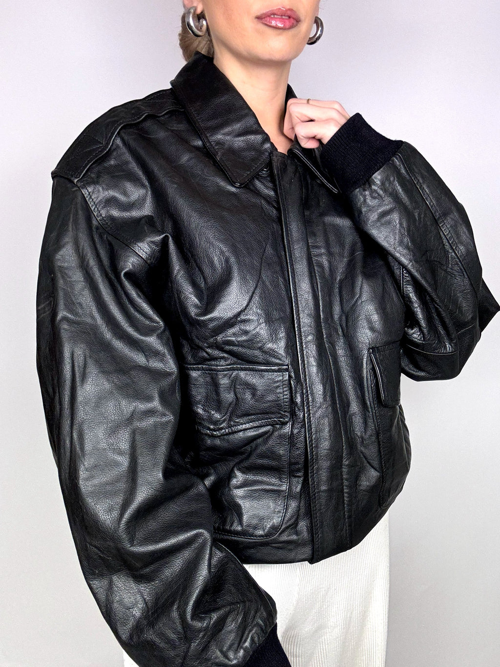 Blouson oversize TYPE 2-A  noir en cuir L vintage