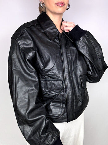 Blouson oversize TYPE 2-A  noir en cuir L vintage