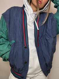 Vintage zweifarbige Seidenbomberjacke, Größe M