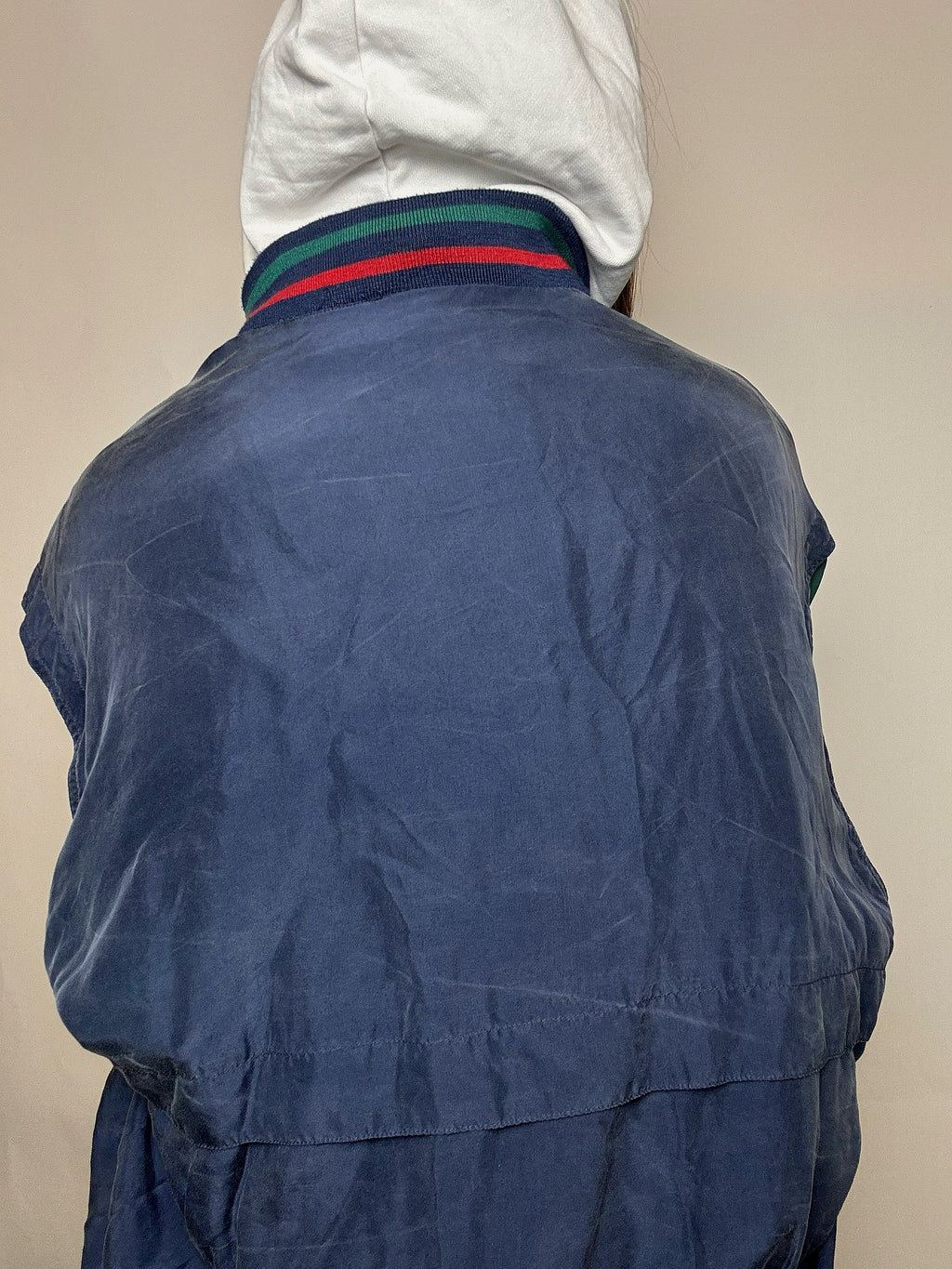 Vintage zweifarbige Seidenbomberjacke, Größe M