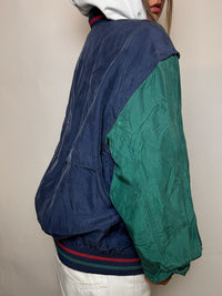 Vintage zweifarbige Seidenbomberjacke, Größe M