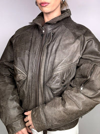 Vintage L/XL Daunenjacke aus Leder im Destroyed-Stil