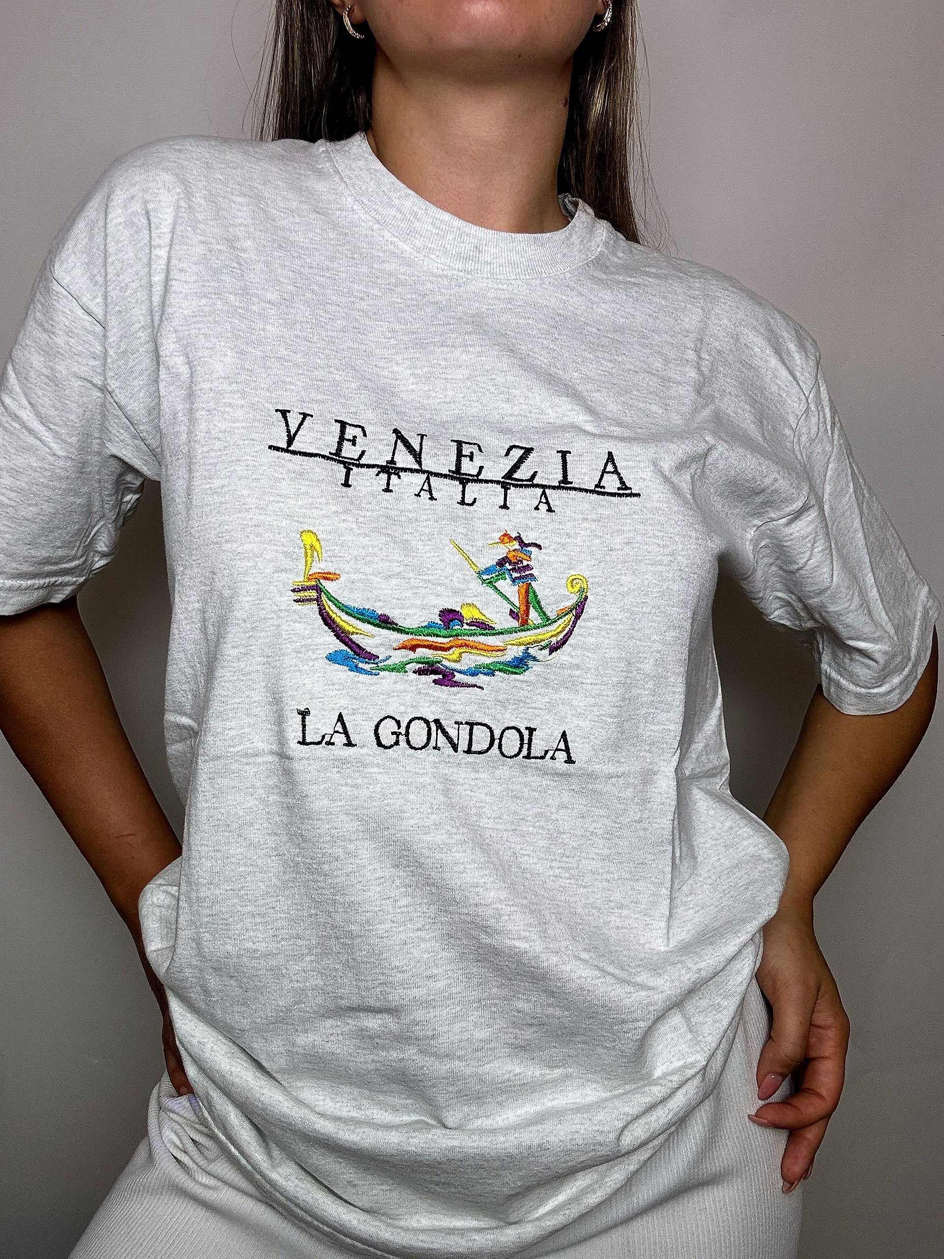 Vintage besticktes graues VENEZIA M T-Shirt