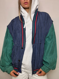 Vintage zweifarbige Seidenbomberjacke, Größe M