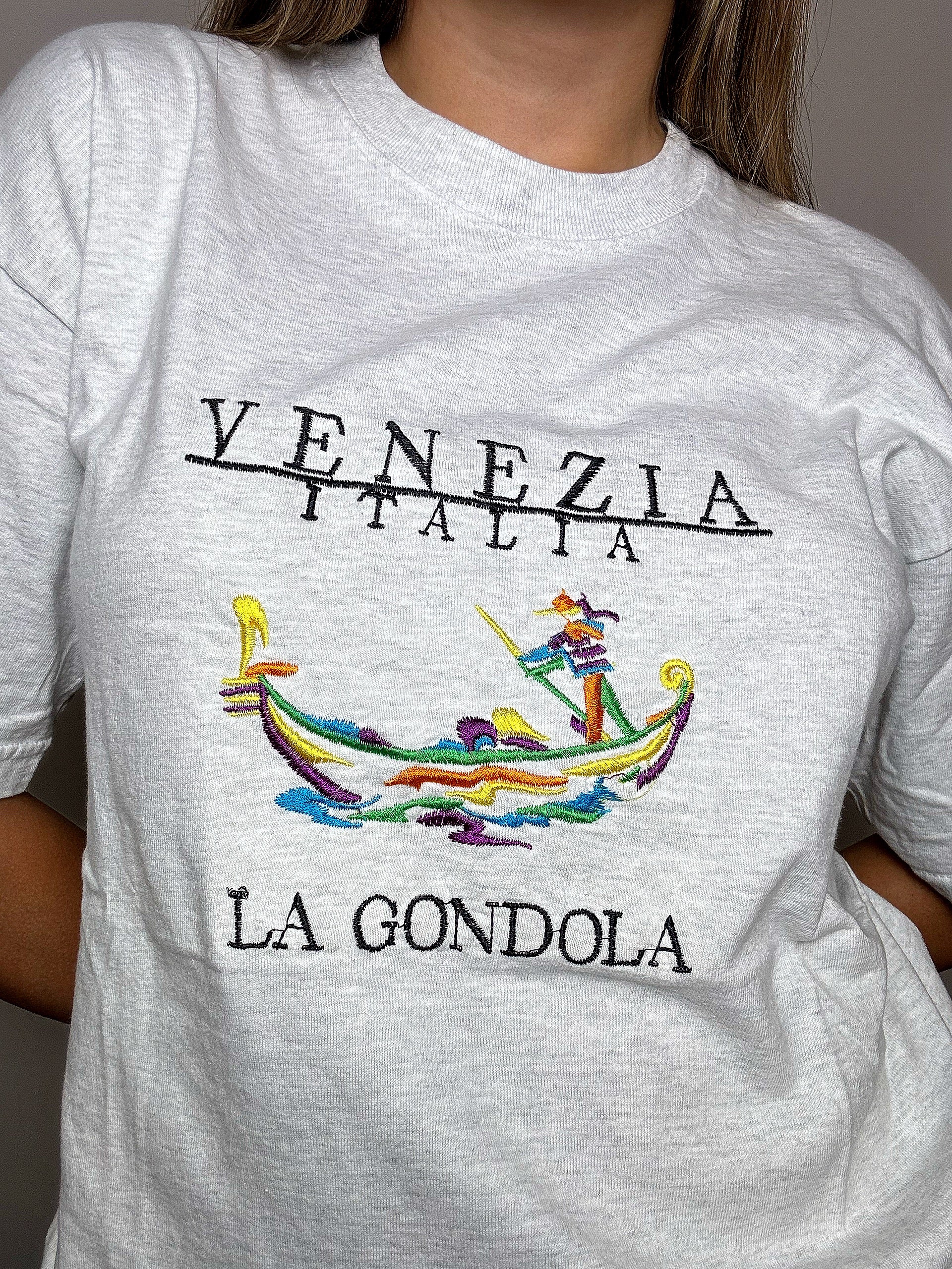 Vintage besticktes graues VENEZIA M T-Shirt