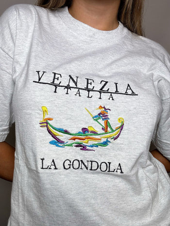 Tee shirt gris brodé VENEZIA M vintage