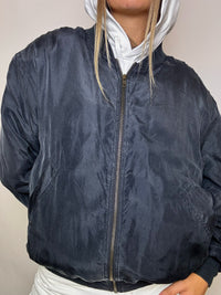 Vintage schwarze Seidenbomberjacke, Größe S