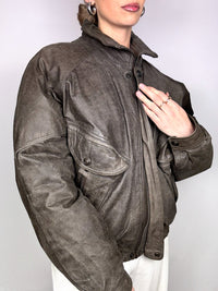 Vintage L/XL Daunenjacke aus Leder im Destroyed-Stil