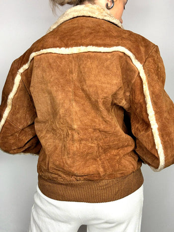 Bomber en daim fourré camel L vintage