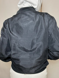 Vintage schwarze Seidenbomberjacke, Größe S