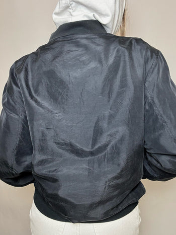 Bomber en soie noire S vintage
