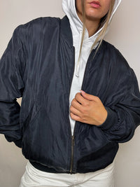 Vintage schwarze Seidenbomberjacke, Größe S