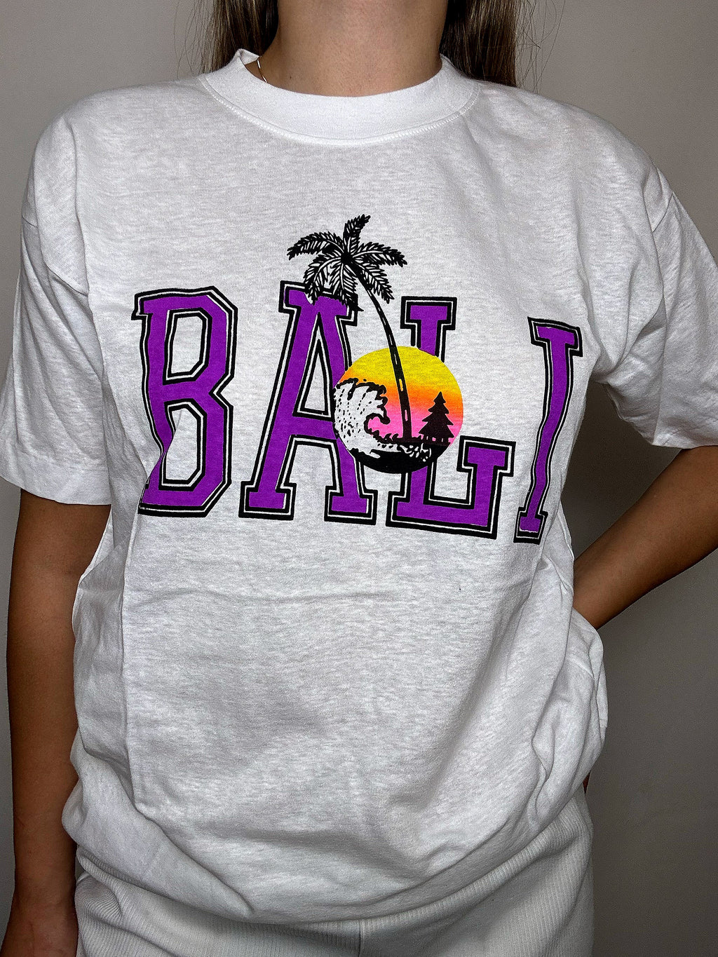 BALI M Vintage weißes T-Shirt