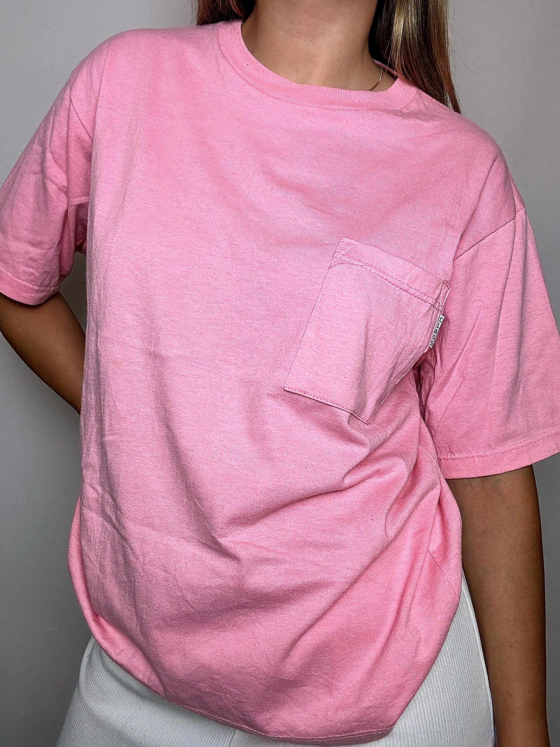 Vintage-T-Shirt in Bonbonrosa, schlicht, Größe L