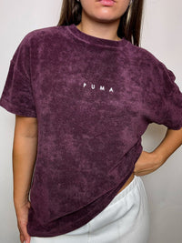 PUMA Vintage-T-Shirt aus bordeauxrotem Frottee, Größe L