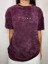 PUMA Vintage-T-Shirt aus bordeauxrotem Frottee, Größe L