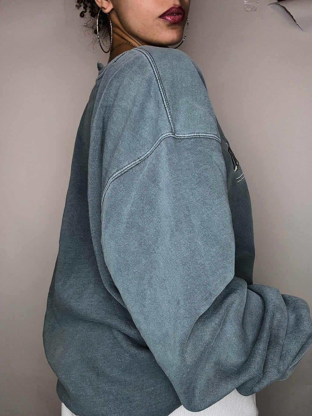 Vintage XXL Entenblau besticktes Sweatshirt