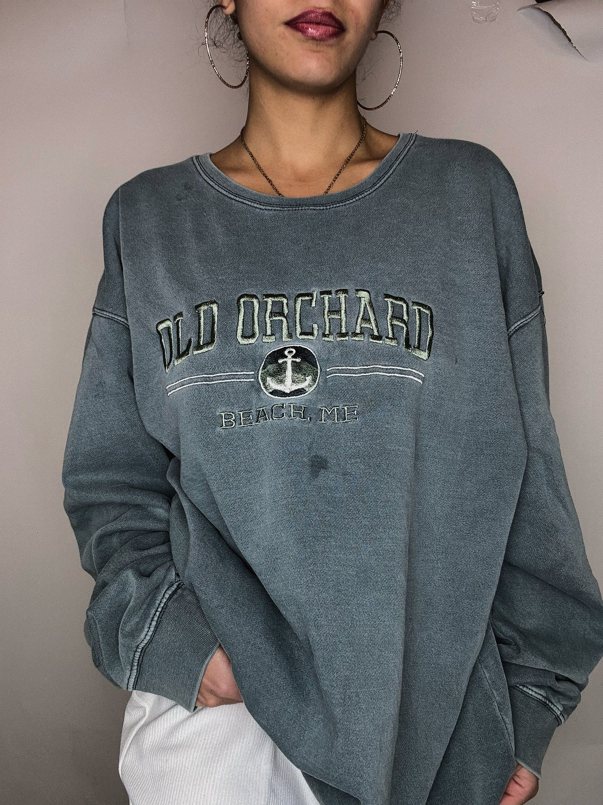 Vintage XXL Entenblau besticktes Sweatshirt
