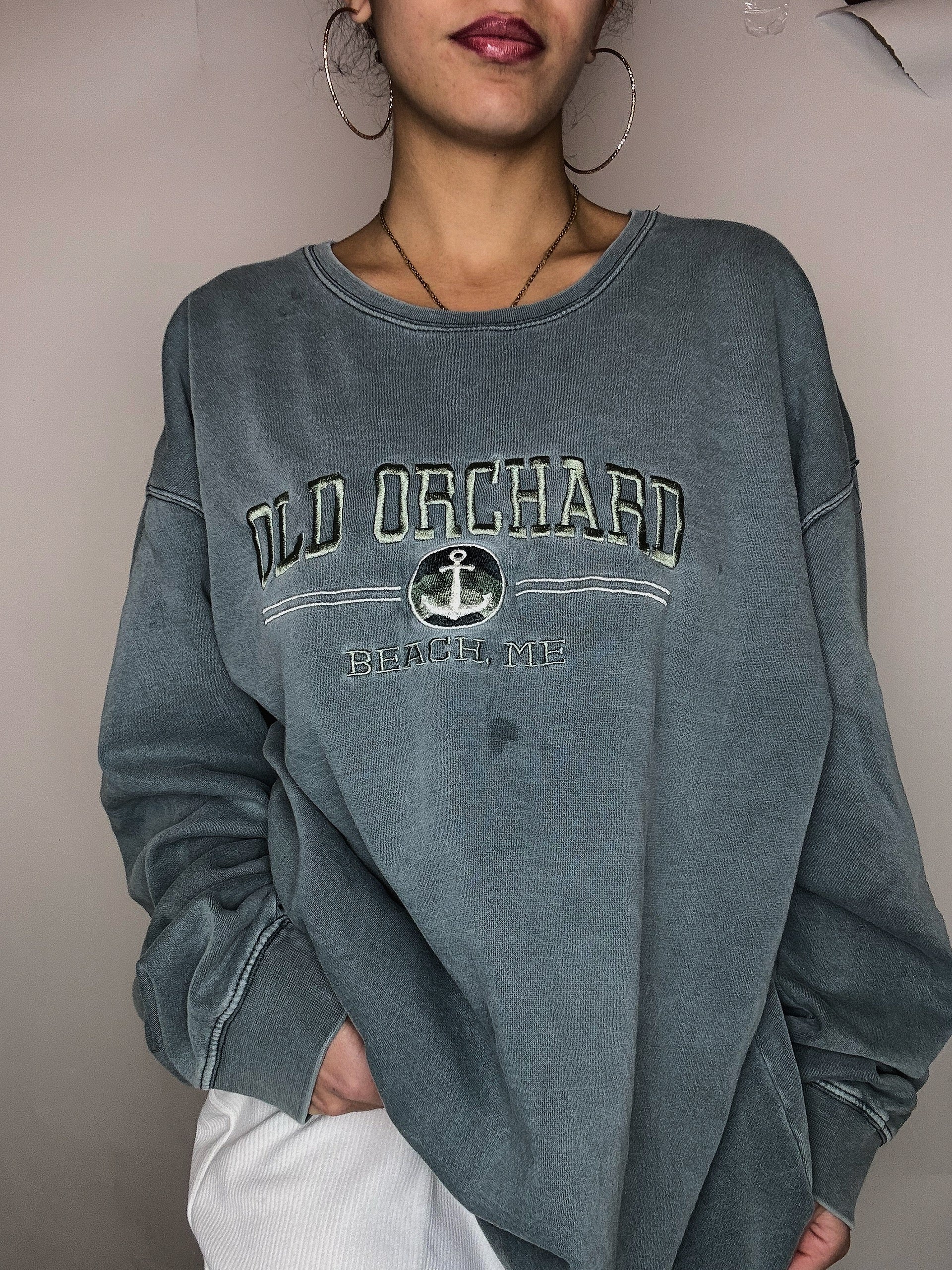 Sweat bleu canard brodé XXL vintage