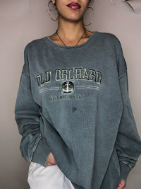 Vintage XXL Entenblau besticktes Sweatshirt