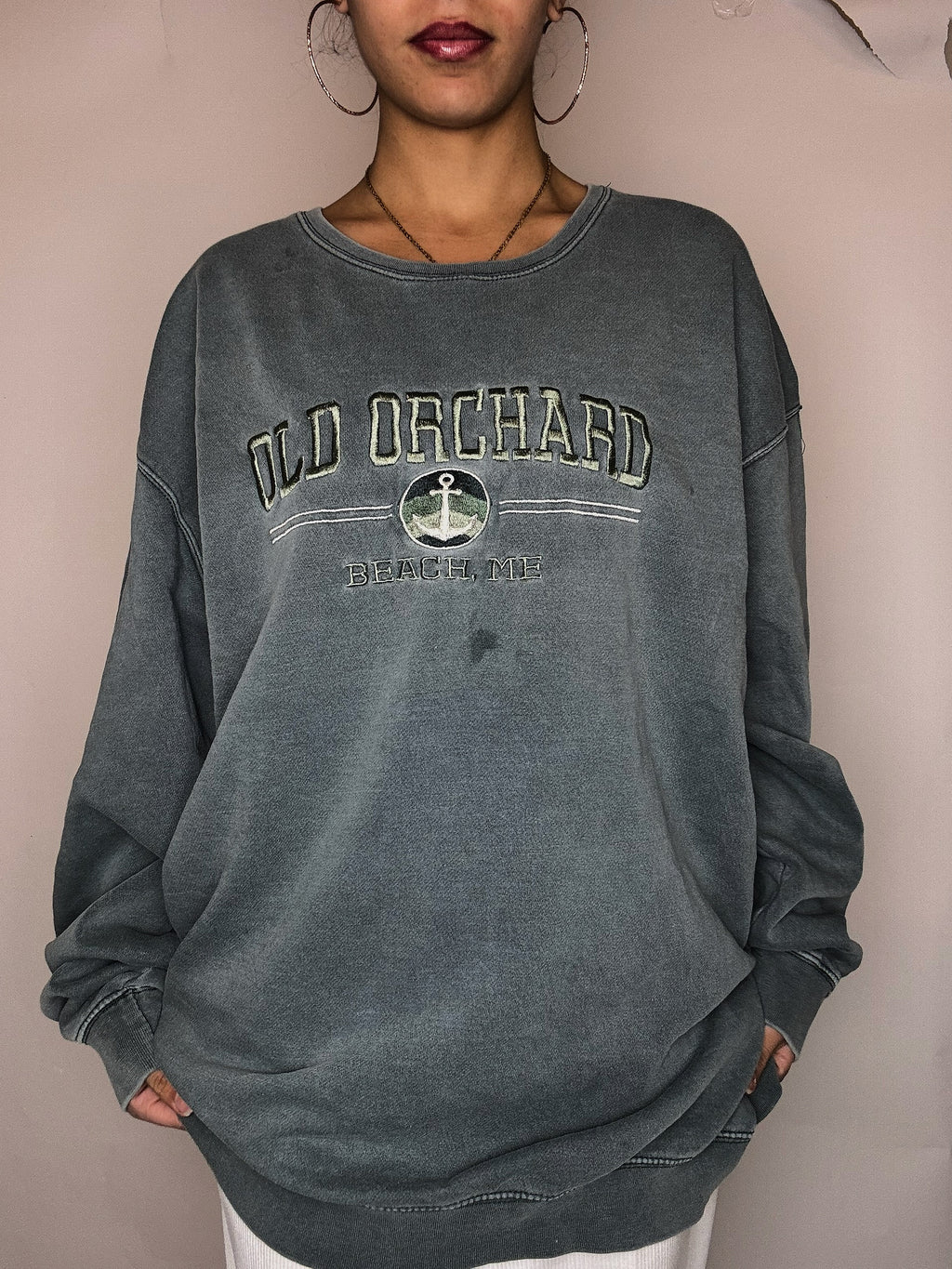Vintage XXL Entenblau besticktes Sweatshirt