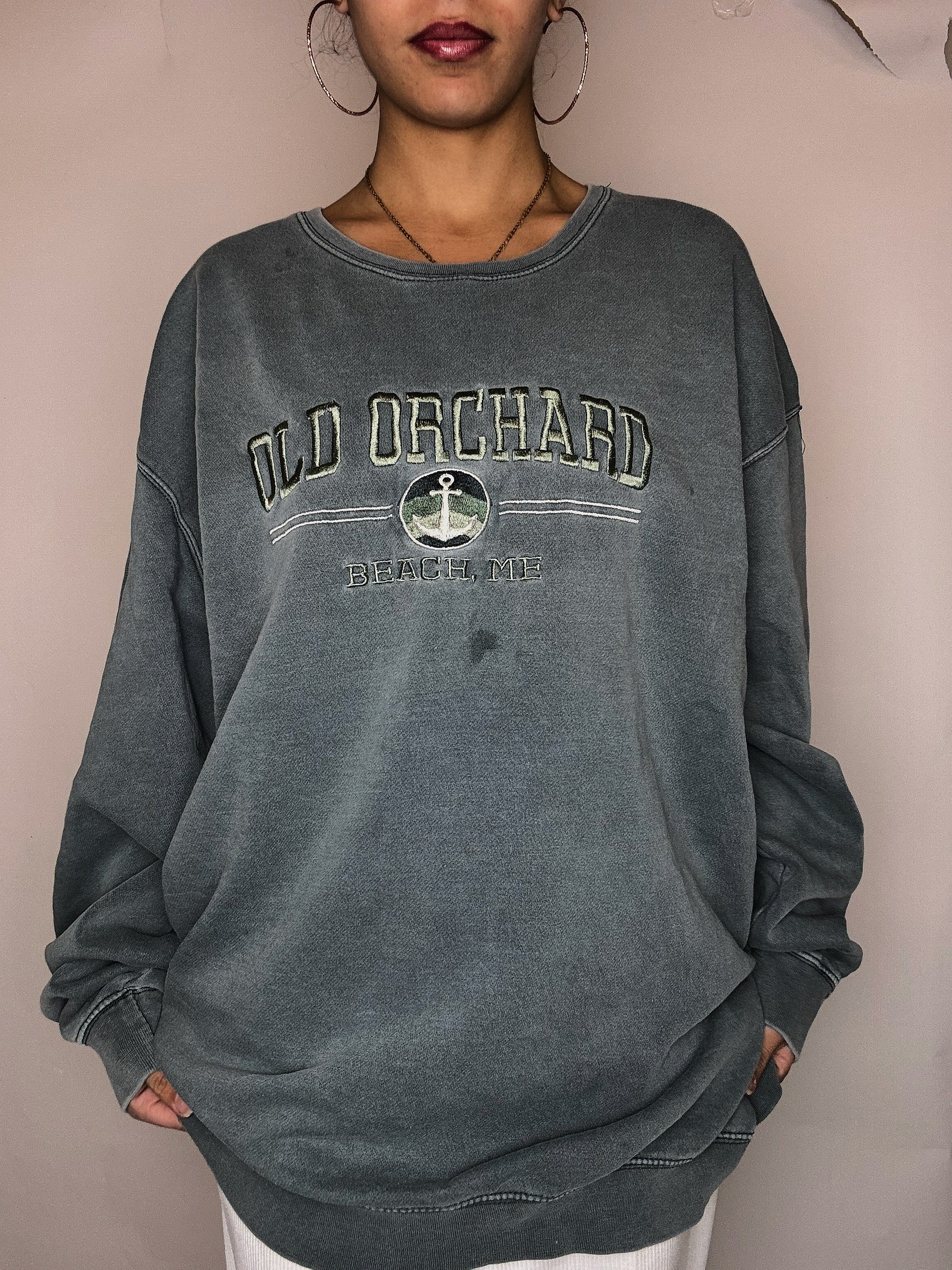 Vintage XXL Entenblau besticktes Sweatshirt