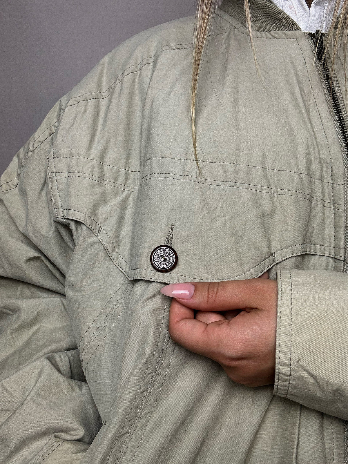 Vintage Bomberjacke in Greige, Größe L