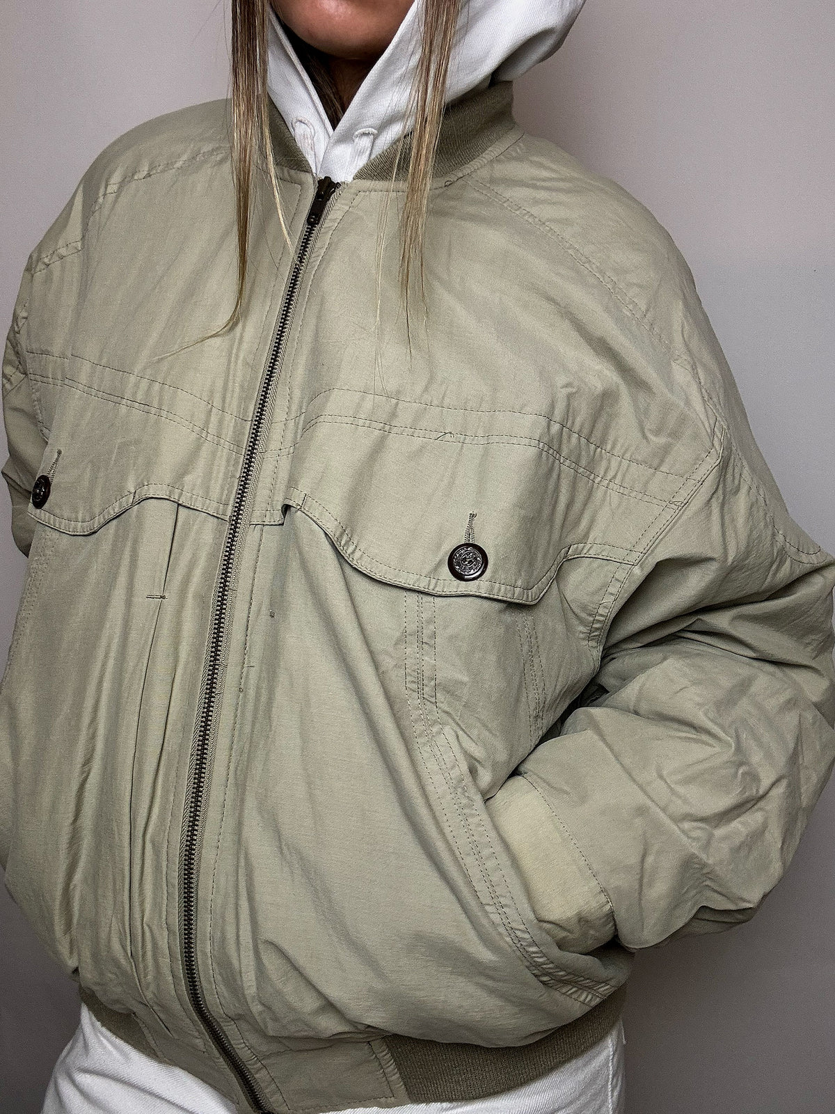 Vintage Bomberjacke in Greige, Größe L