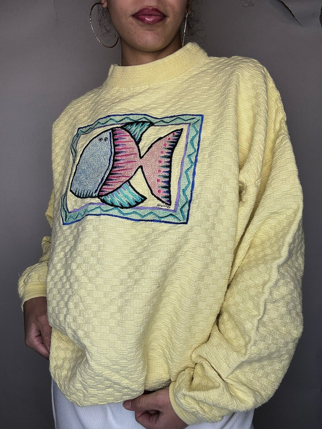 Sweat col rond oversized jaune M vintage