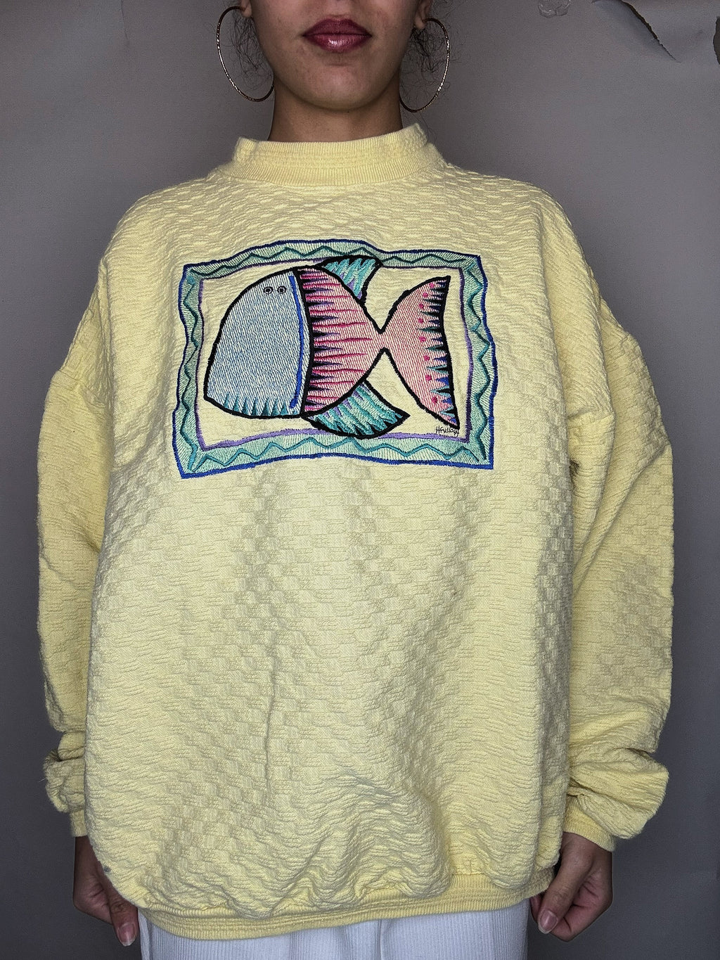 Sweat col rond oversized jaune M vintage