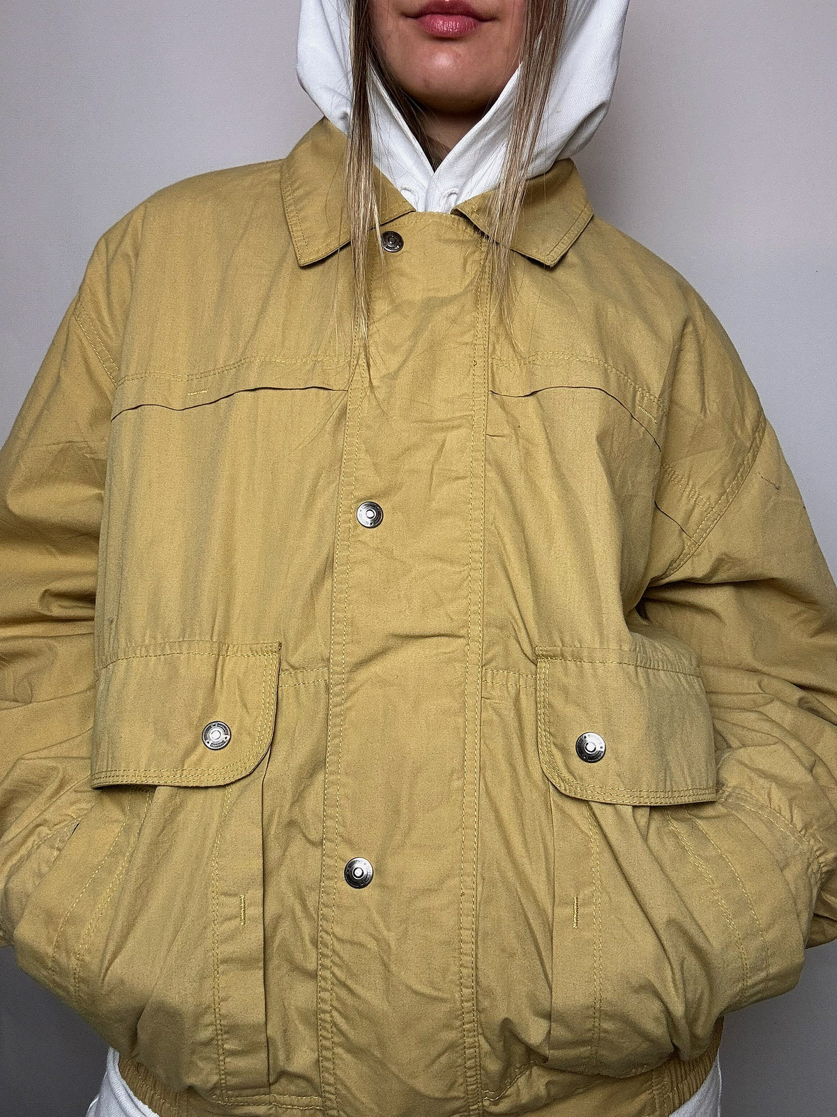Vintage Bomberjacke in Buttergelb, Größe XL