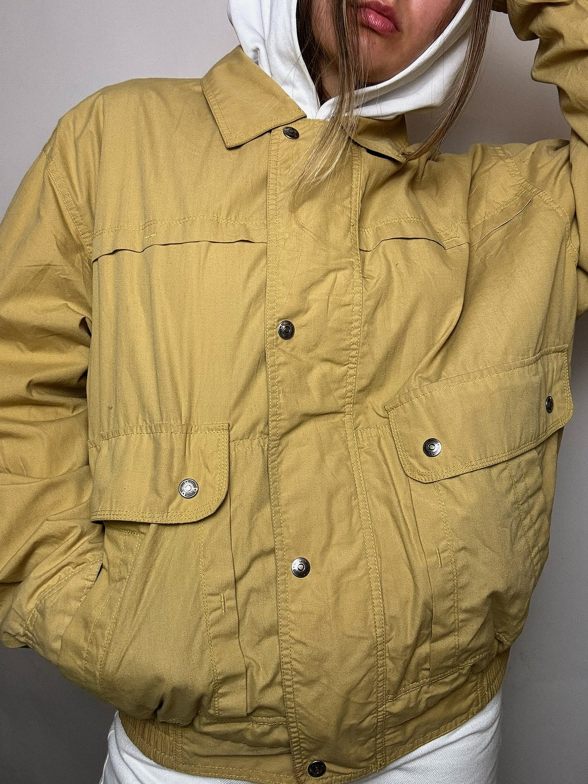 Vintage Bomberjacke in Buttergelb, Größe XL