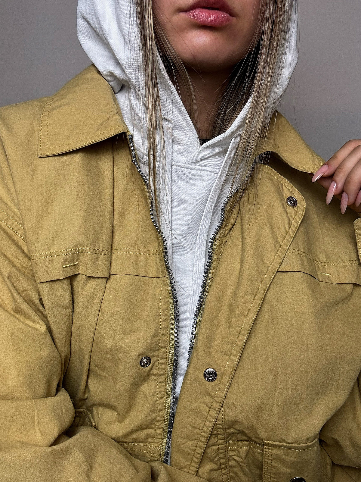 Vintage Bomberjacke in Buttergelb, Größe XL
