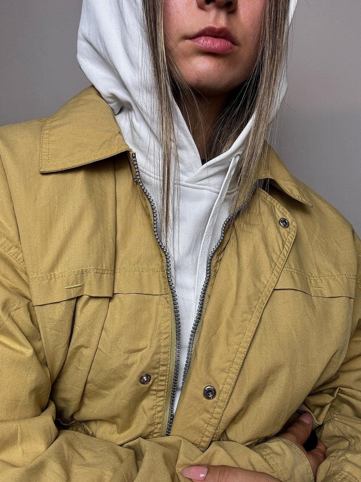 Vintage Bomberjacke in Buttergelb, Größe XL