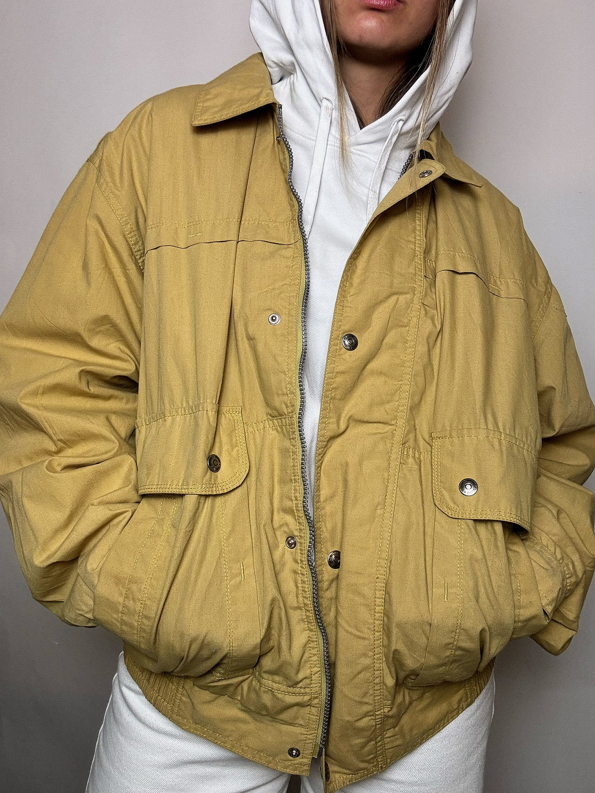 Vintage Bomberjacke in Buttergelb, Größe XL