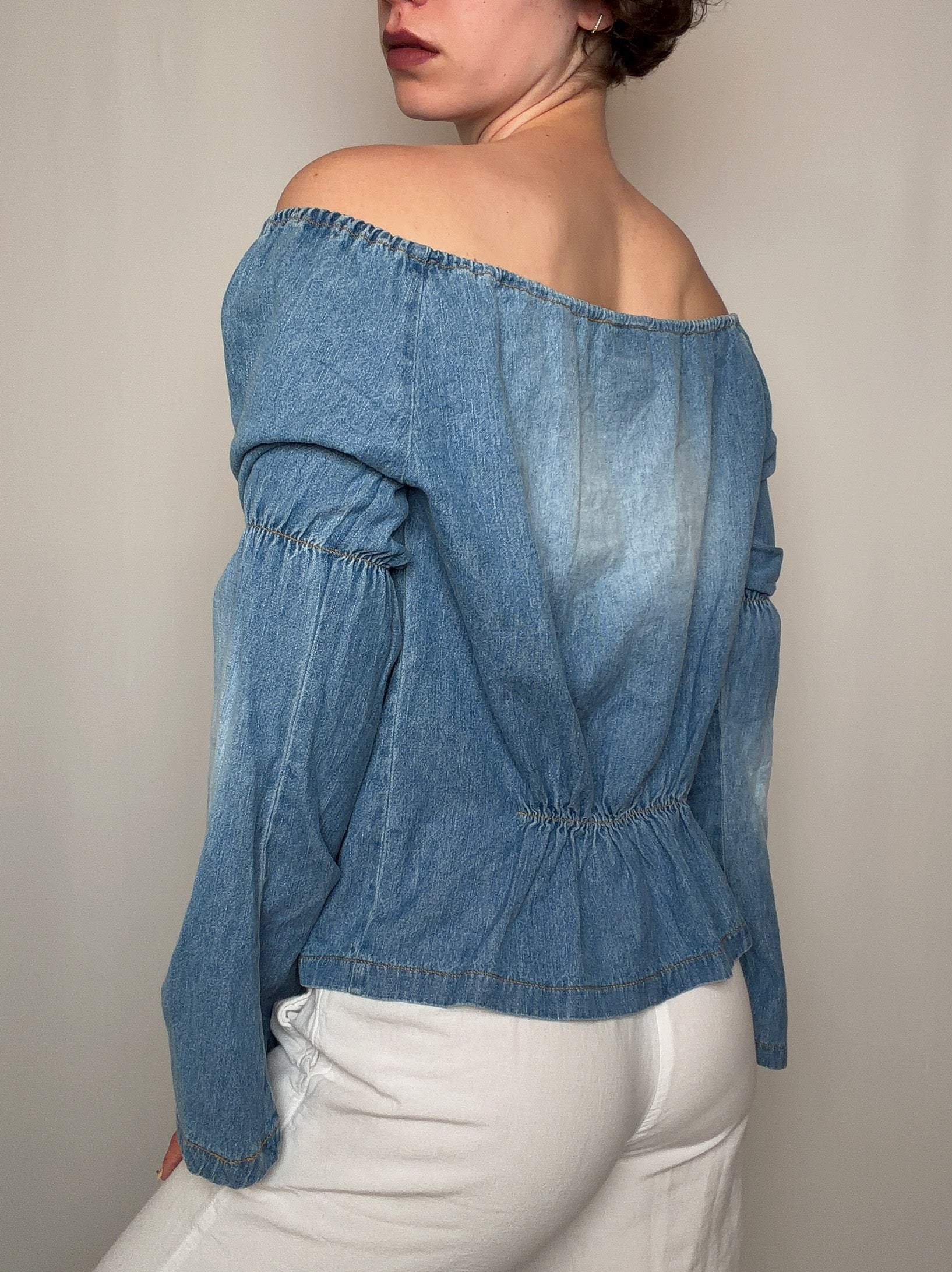 Top en denim bohème M/L vintage