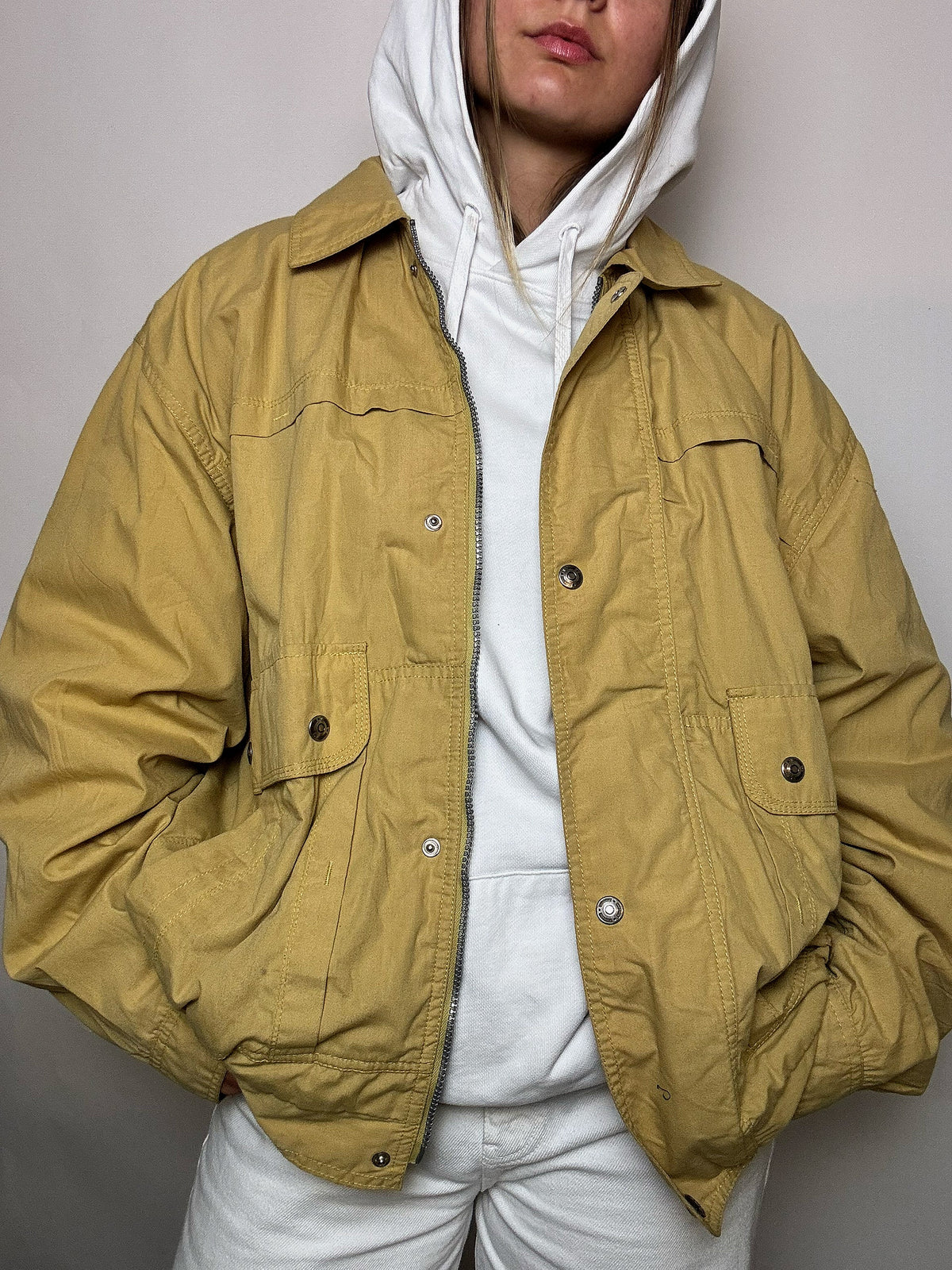 Vintage Bomberjacke in Buttergelb, Größe XL