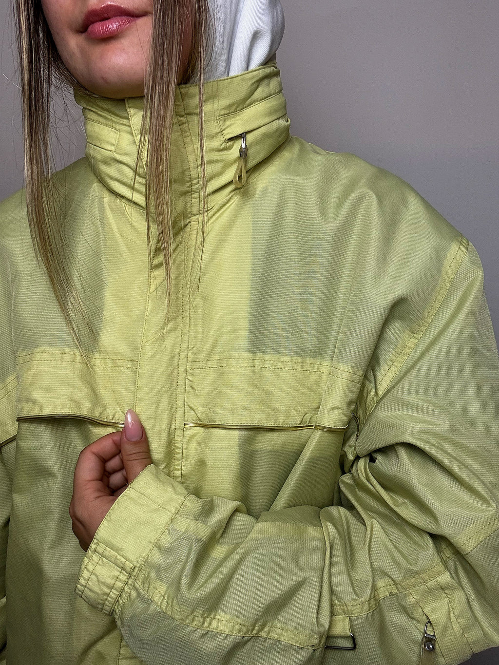 Vintage gelbe wasserdichte Jacke, Größe XL