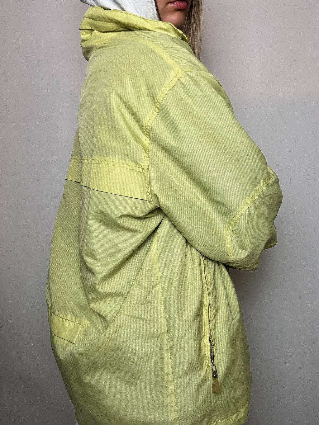 Vintage gelbe wasserdichte Jacke, Größe XL