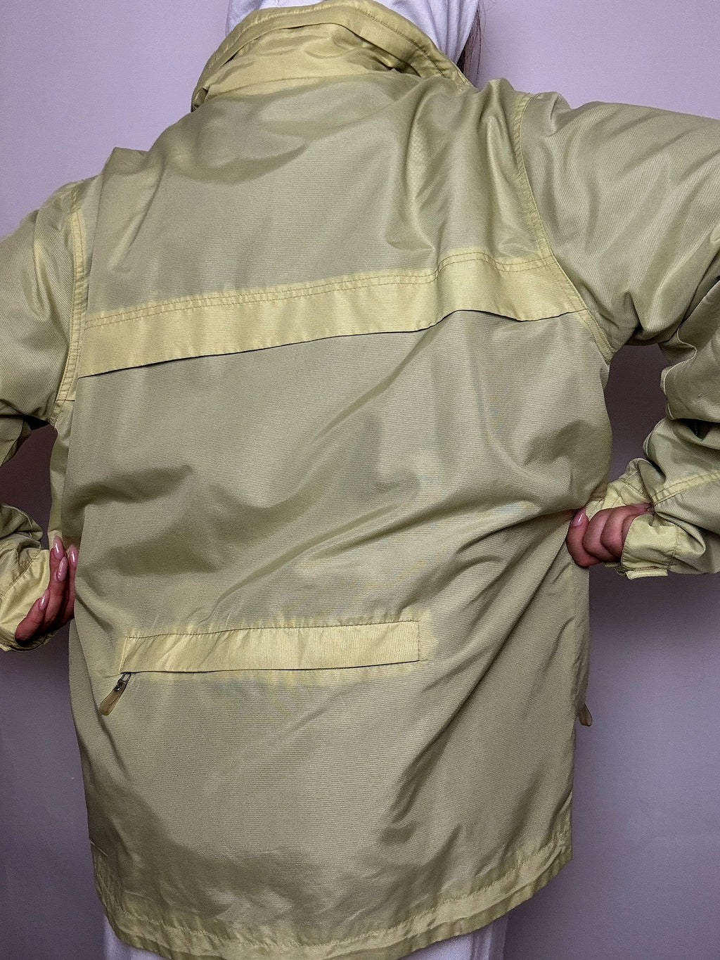 Vintage gelbe wasserdichte Jacke, Größe XL